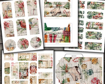Kit per junk journal natalizio vintage: etichette, buste e biglietti stampabili (download digitale)