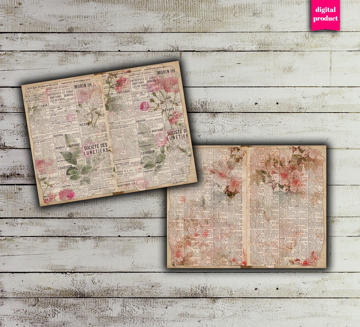 Floral Grunge Junk Journal Pages: Printable Ephemera (digital Download ...