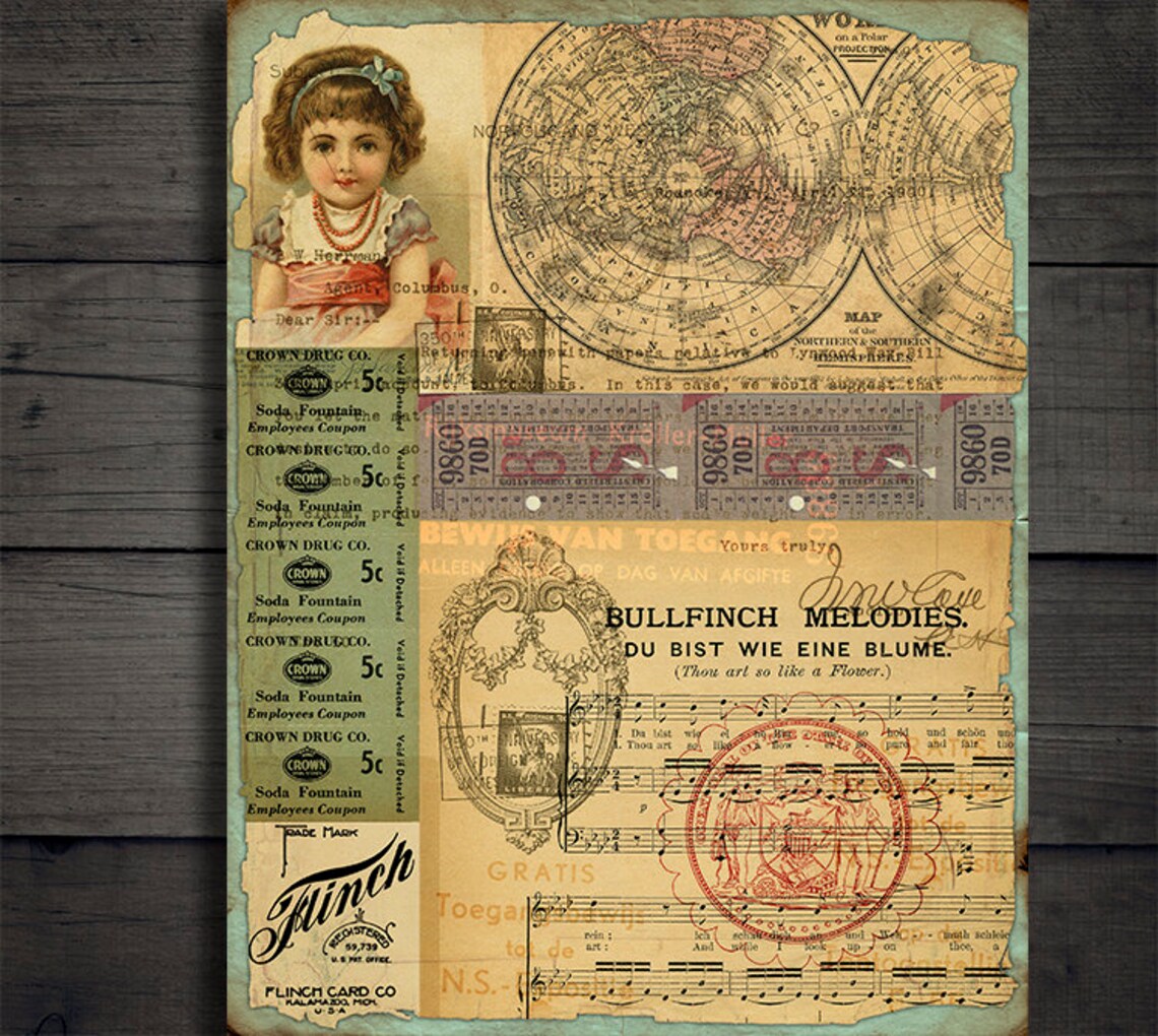 DIGITAL Vintage Grunge Ephemera - Digital Collage Sheet Download - VBM ...