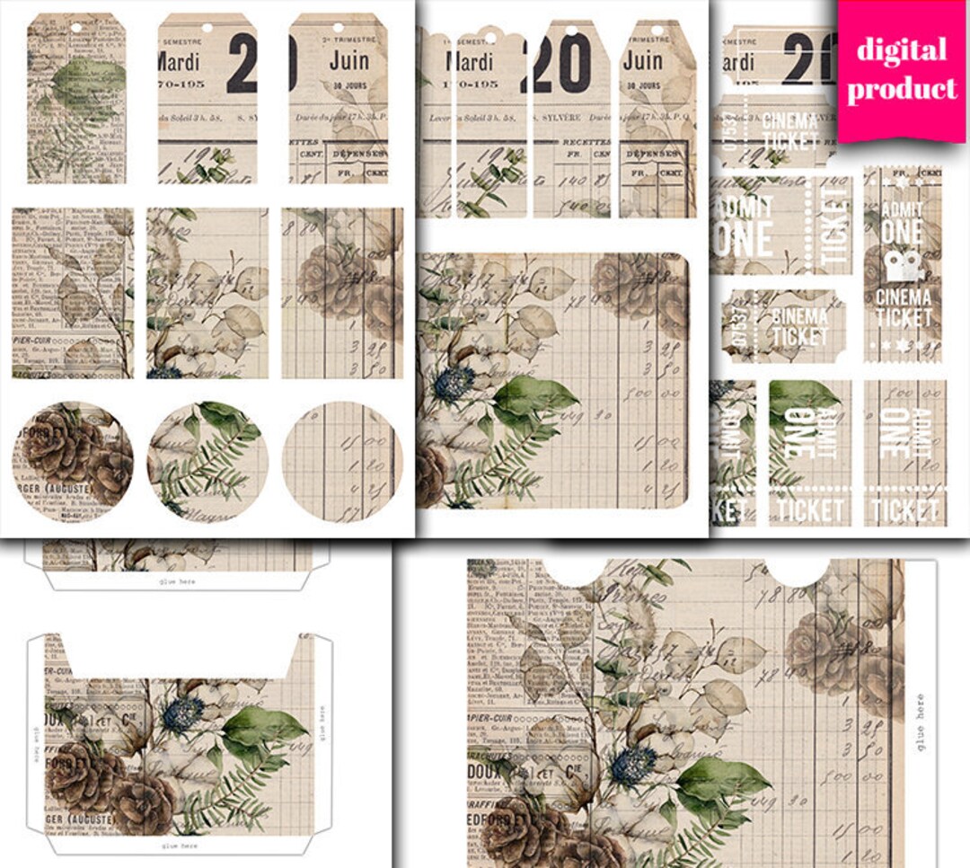 DIGITAL Vintage Botanical Junk Journal Kit - Printable Botanical ...