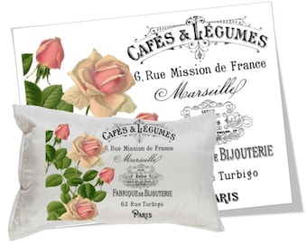 Pink Roses French Typography Digital Collage Sheet (Digital Download)