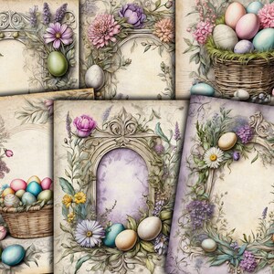 Easter Digital Paper: Floral Egg Scrapbook, Junk Journal (PDF)