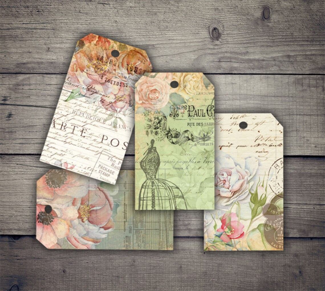 DIGITAL Vintage Floral Ephemera Tags Digital Collage Sheet Download ...