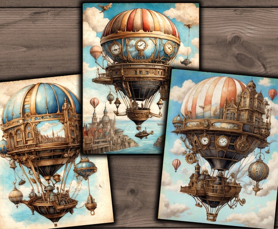 Steampunk Digital Paper, Printable Steampunk Gears, Clocks