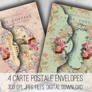 Cyfrowy arkusz kolażu Pobierz-koperty Shabby Chic Paris-1033-papier cyfrowy-Instant Download materiały do druku