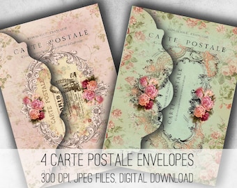 DIGITAL Digital Collage Sheet Download - Shabby Chic Paris Envelopes -  1033  - Digital Paper - Instant Download Printables