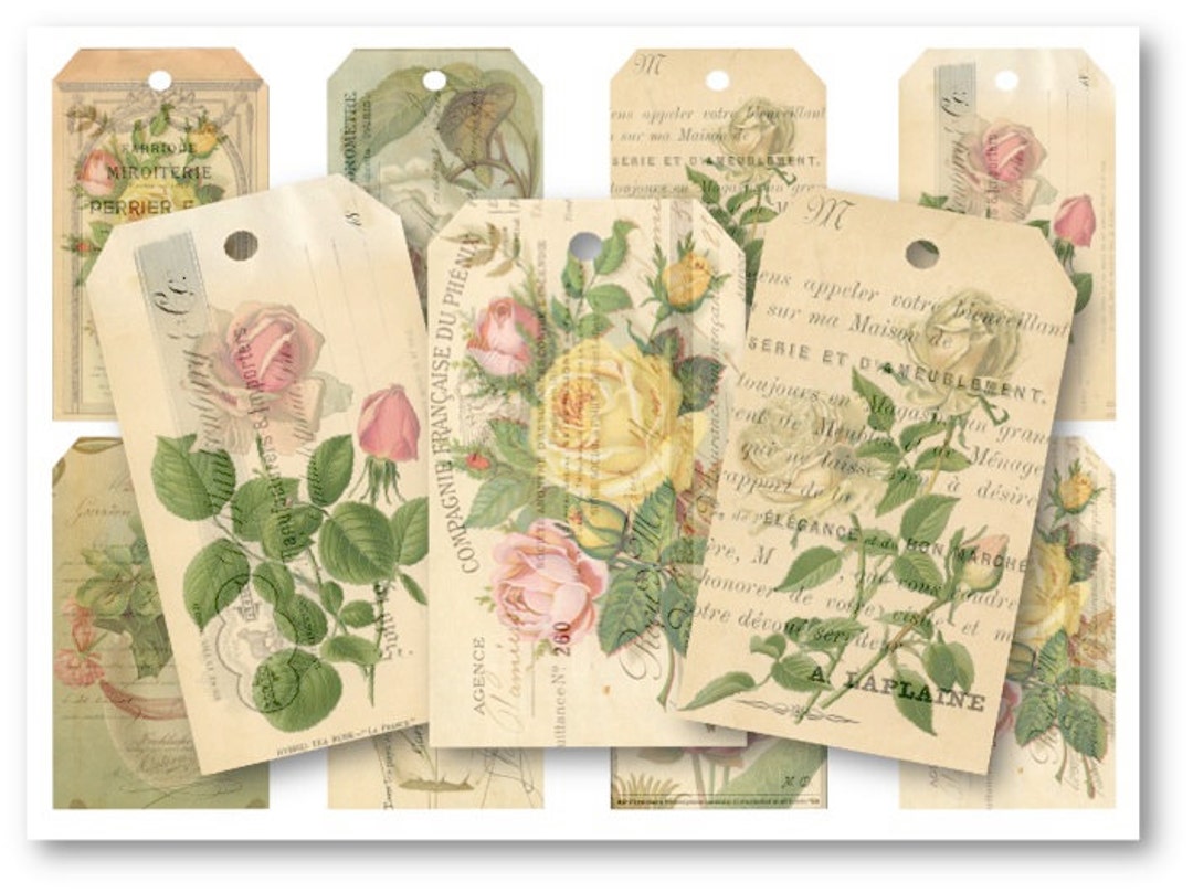 DIGITAL Ephemera Rose Tags - Digital Collage Sheet Download - 708 ...