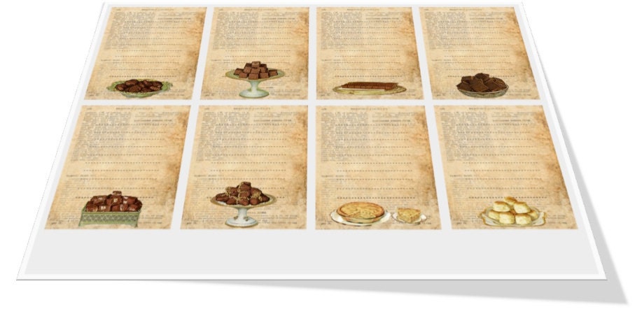 Vintage Dessert Recipe Cards: Printable Collage Sheet (digital Download ...