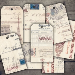 DIGITALE Vintage Post Ephemera Tags Digital Collage Sheet Download