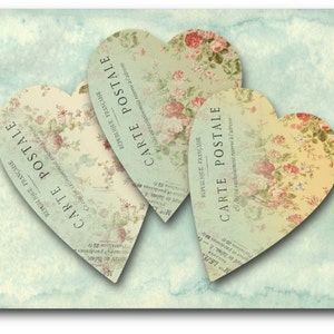 DIGITAL Carte Postale Hearts Digital Collage Sheet Download -373- Digital Paper - Instant Download Printables
