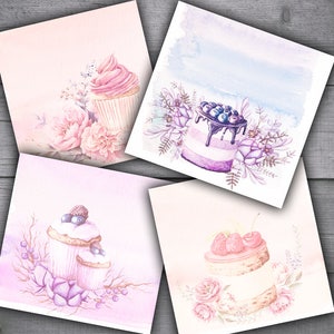 DIGITAL Pastel Watercolor Dessert Cards - Cupcakes and Desserts Digital Collage Sheet Printables