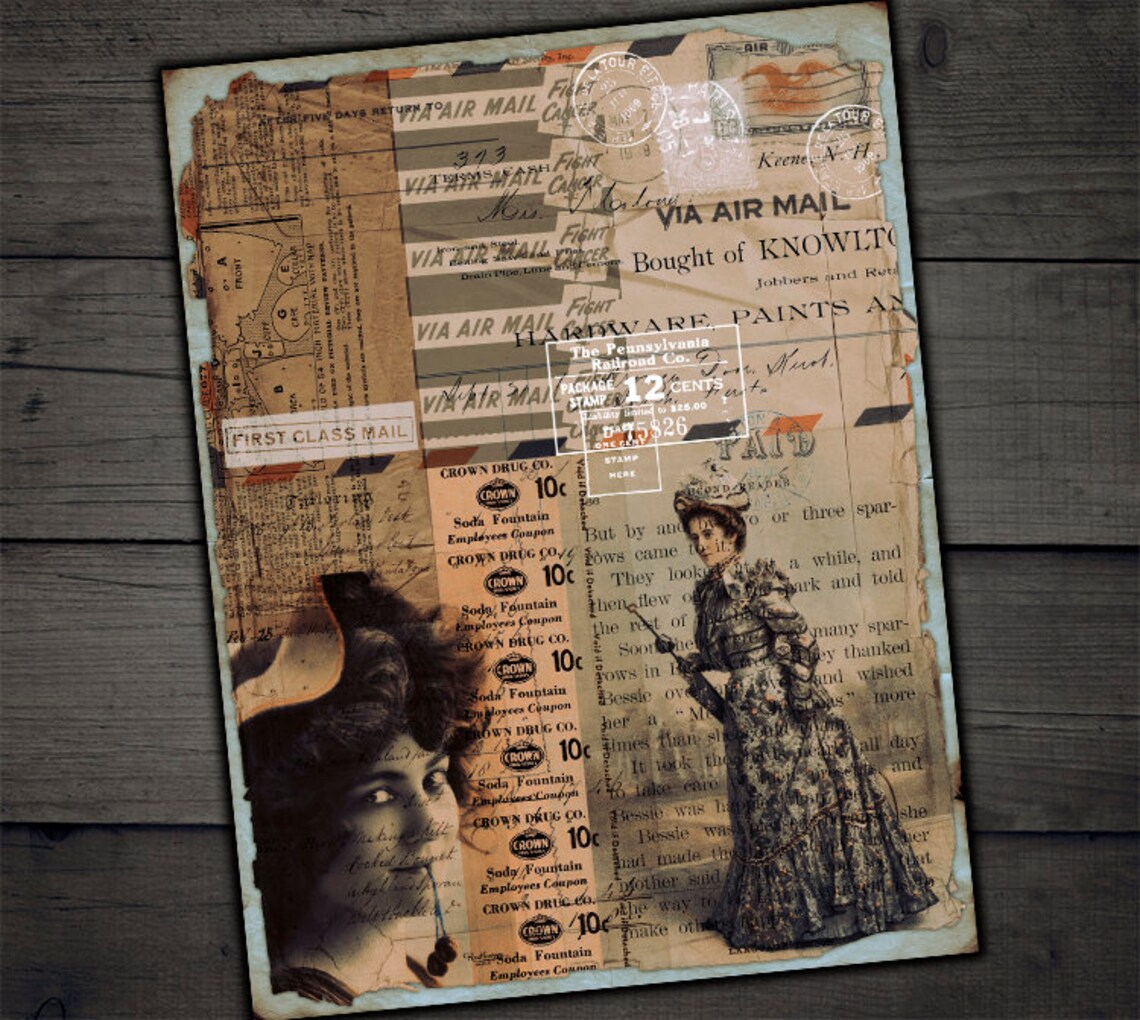 DIGITAL Vintage Grunge Ephemera - Digital Collage Sheet Download - Etsy