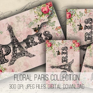 Koperty, etykiety i karty DIGITAL Paris - Arkusz kolażu cyfrowego do pobrania -1155- Papier cyfrowy - Materiały do natychmiastowego pobrania
