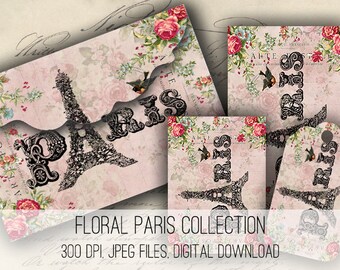 DIGITAL Paris Envelopes, Tags & Cards - Digital Collage Sheet Download -1155- Digital Paper - Instant Download Printables