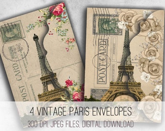 DIGITAL vintage Paris Envelopes Digital Collage Sheet Download - 1032 - Digital Paper - Instant Download Printables