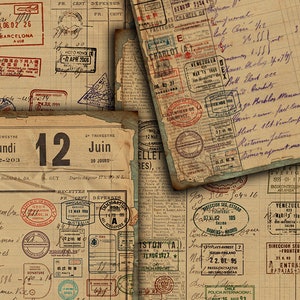 DIGITALE Vintage Reise Briefmarken Ephemera - Digital Post Ephemera Download - Grunge Post Junk Journal Kit - VBM1993