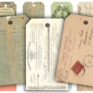 DIGITAL Vintage French Ephemera Tags Download de folha de colagem digital - 329 - Papel digital - Download instantâneo para impressão