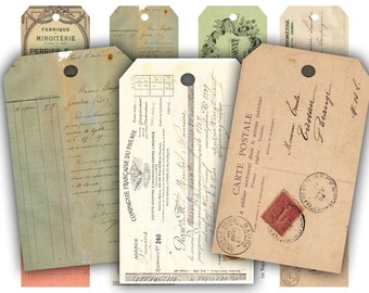 Etiquetas de artículos efímeros franceses vintage: Hoja de collage imprimible (descarga digital)