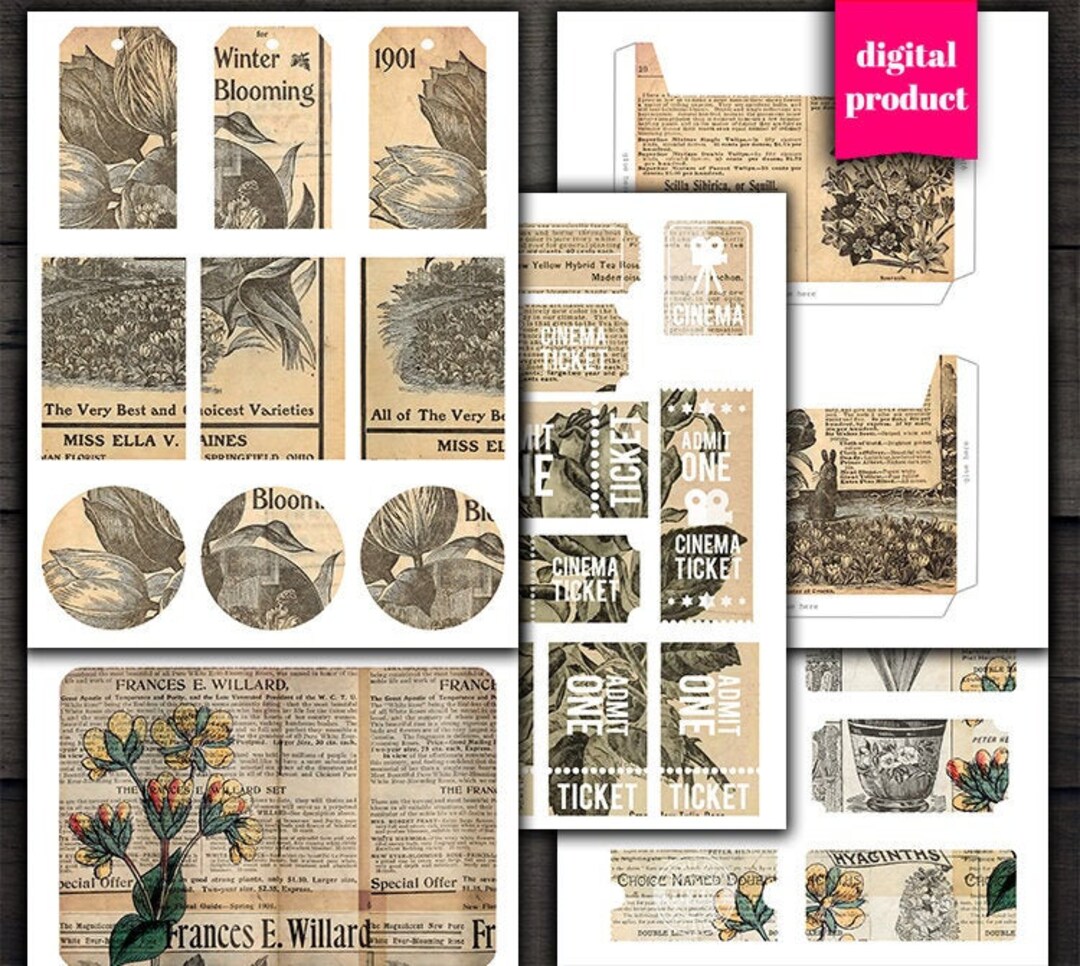 DIGITAL Vintage Botanical Junk Journal Kit - Printable Botanical ...
