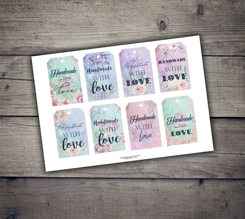 DIGITAL Handmade with Love Floral Gift Tags Digital Collage Sheet Printables image 4