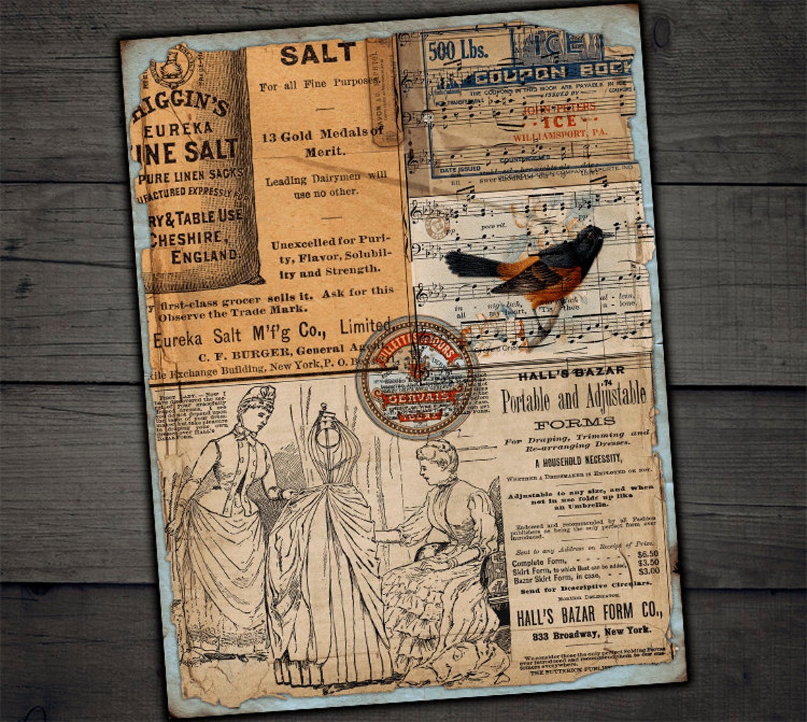 DIGITAL Vintage Grunge Ephemera - Digital Collage Sheet Download - Etsy