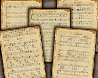 Vintage Christmas Songs Music Sheet: Digital Collage (Digital Download)