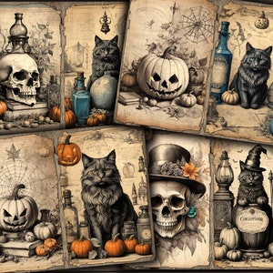 Halloween Junk Journal Kit: Spooky Cats, Skulls, Pumpkins (Digital Download)