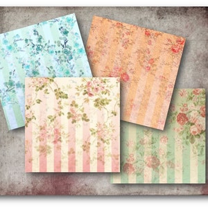 DIGITAL Floral Stripe Cards Digital Collage Sheet Télécharger -734- Papier numérique - Instant Download Printables