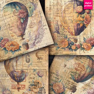 DIGITALE Vintage Travel Ephemera - Digital Hot Air Balloon Paper Download - Grunge Postal Junk Journal Ephemera Travel Kit - VBM2948