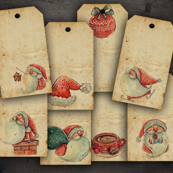 DIGITAL Printable vintage Christmas Gift Tags - Cartes de Noël vintage numériques - VBM2258