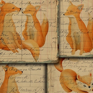 Digital vintage Foxes Digital Paper Télécharger - Imprimable Junk Journal Ephemera - VBM1604
