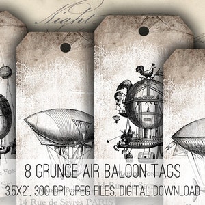 Vintage Air Balloon Digital Collage Sheet: Printable Ephemera (Digital Download)