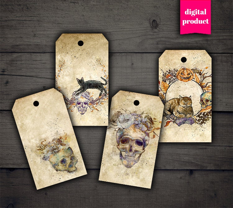 DIGITAL Halloween Gift Tags Grunge Halloween Halloween - Etsy