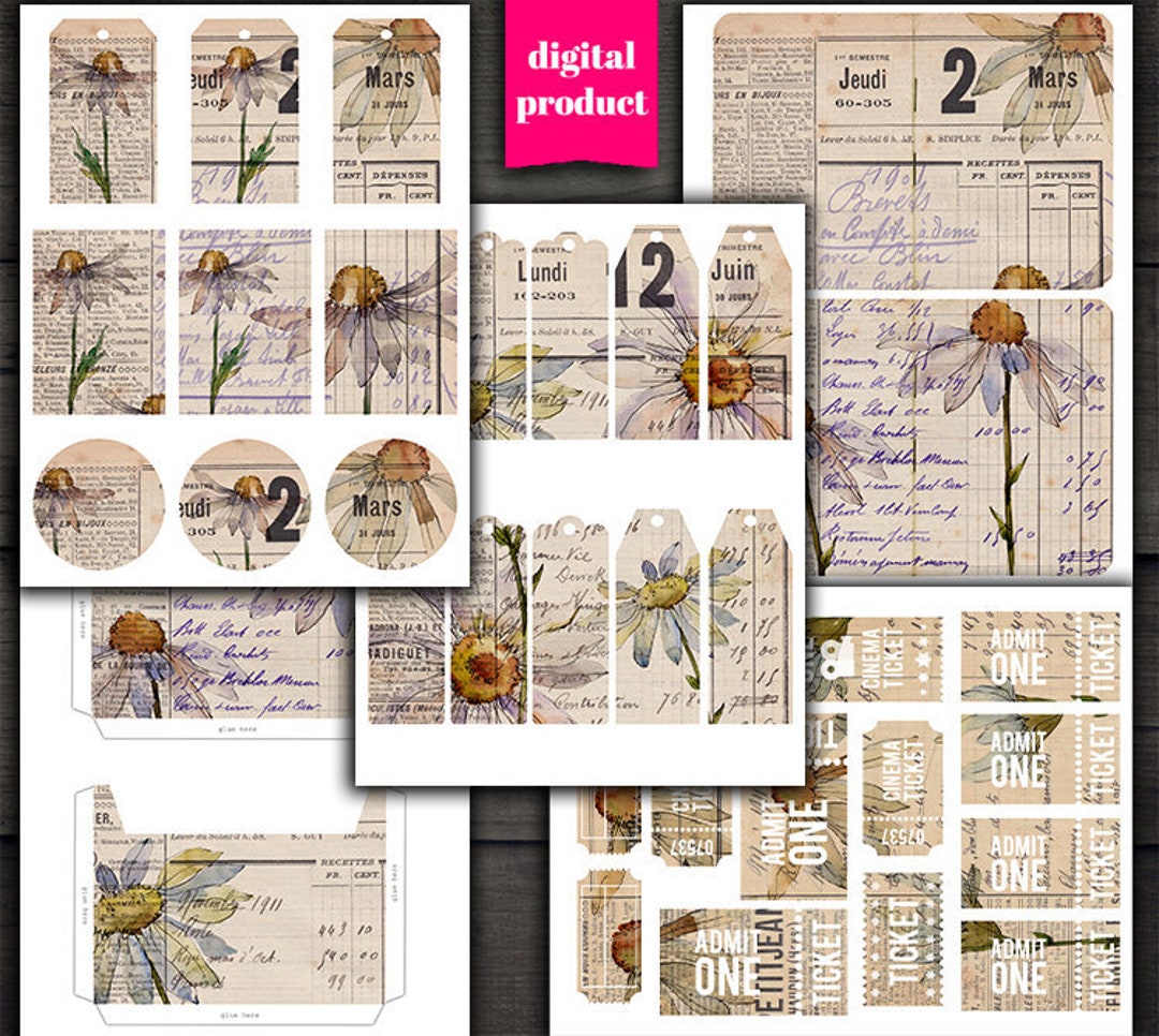 DIGITAL Vintage Botanical Junk Journal Kit - Printable Botanical Cards ...