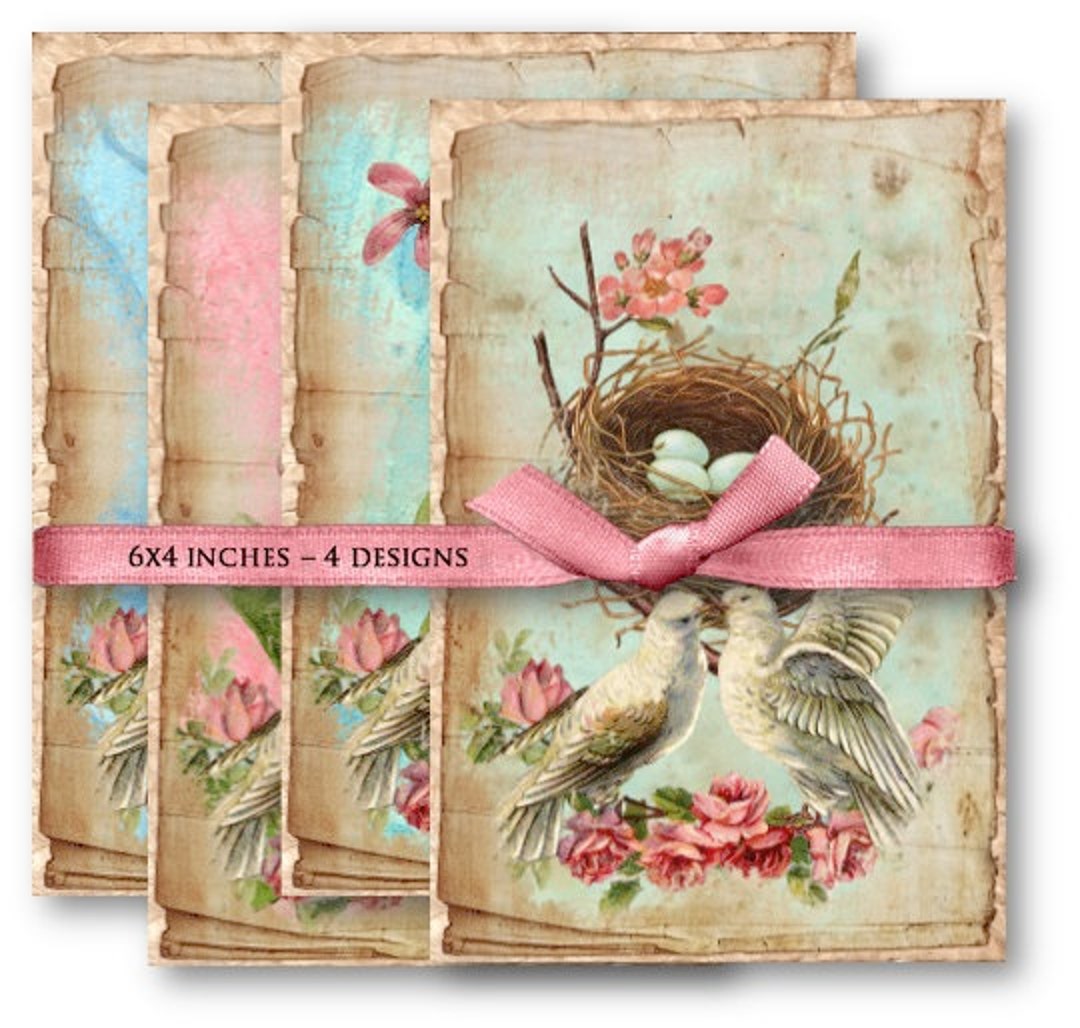 Birds and Roses Digital Collage Sheet: Printable Paper (digital ...