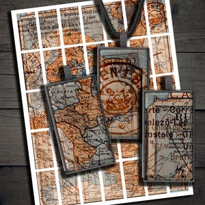 DIGITALE Vintage Landkarten Domino Kachel Bilder für Cabochons - Digital Collage Sheet Download