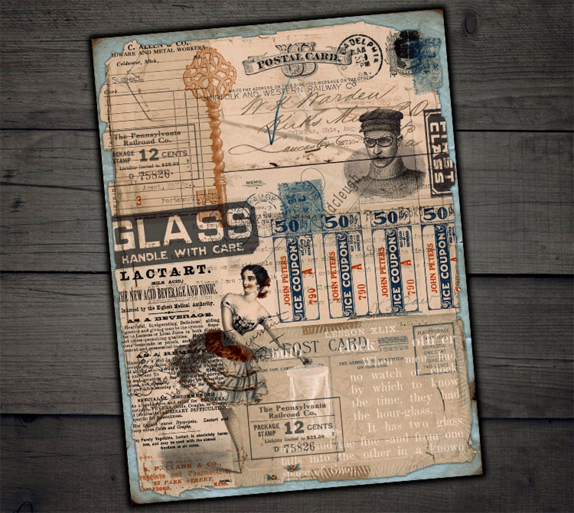 DIGITAL Vintage Grunge Ephemera - Digital Collage Sheet Download - Etsy
