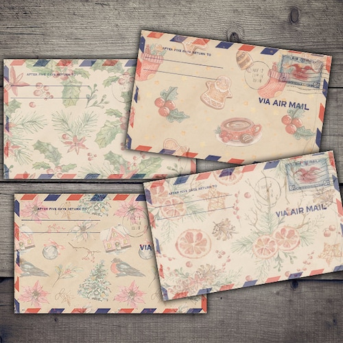 DIGITAL Vintage Christmas Airmail Envelopes Printable | Etsy
