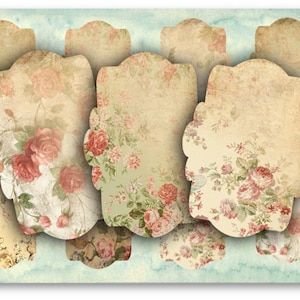 Floral Labels Digital Collage Sheet: Vintage Style (Digital Download)