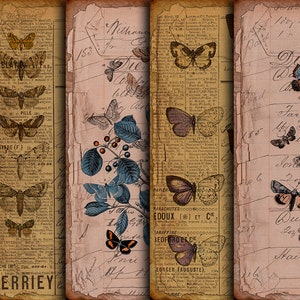 DIGITAL Vintage Butterflies Junk Journal Ephemera - Digital Collage Sheet Download - VBM 2024