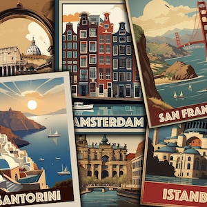 Digitale Retro Reise Poster, Vintage Reise Ephemera, druckbare Retro Postkarten, Stadt Art Print download - VBM3255
