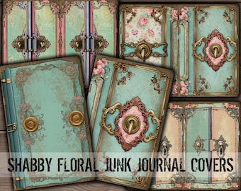 Printable Junk Journal Covers, Digital Floral Junk Journal Covers, Shabby Floral Paper, Book Covers, Junk Journal Kit Download - VBM3321