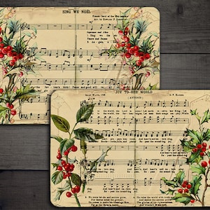 Christmas Holly Junk Journal Printable Pages: Vintage Carol Sheet Music (Digital Download)