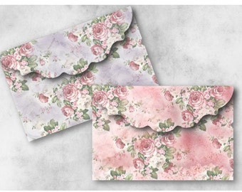 Shabby Chic Blumen Briefumschläge: Digitale Collage Vorlage (Digitaler Download)