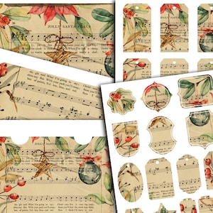 DIGITALE Weihnachtslieder Junk Journal Kit - Digital Paper Download - Printable Vintage Ephemera - VBM2115