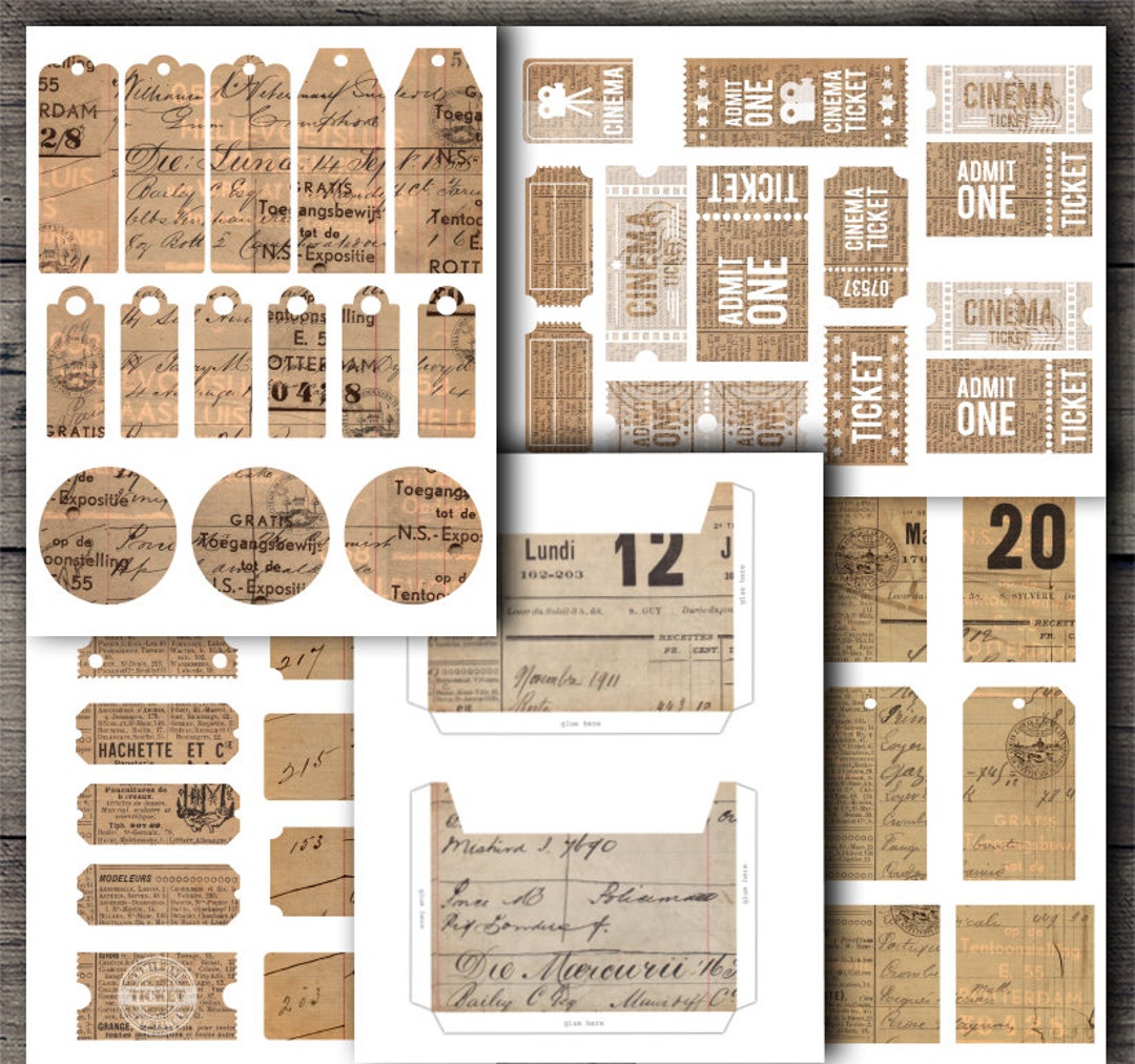 DIGITAL Digital Vintage Ephemera Junk Journal Kit - Printable Tags ...