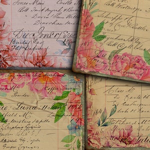 DIGITAL Vintage Floral Digital Papers - Printable Junk Journal Ephemera - VBM1990