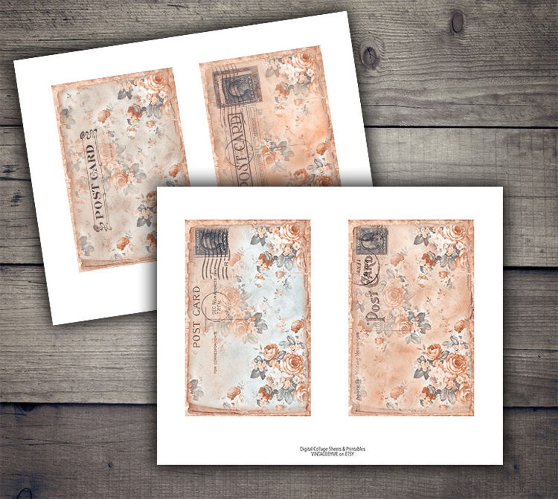 DIGITAL Vintage Floral Postcards Digital Collage Sheet - Etsy