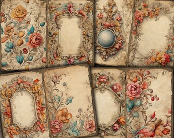 Grunge Floral Junk Journal Pages, Vintage Victorian Frames, Printable Grunge Ephemera, Vintage Digital Paper, Digital Download - VBM3296