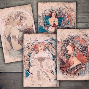 DIGITAL Alfons Mucha Women Vintage Digital Paper Printables